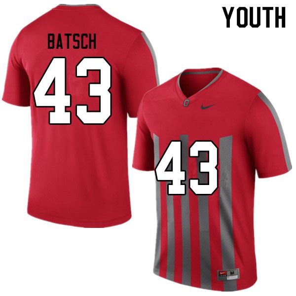 Ohio State Buckeyes #43 Ryan Batsch Youth Stitched Jersey Throwback OSU41679